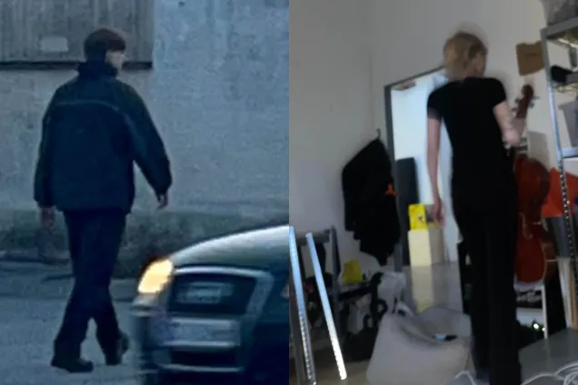 Image collage with two people from behind. Photo.