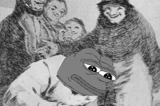 A manipulated graphic with a frog and men. Illustration.