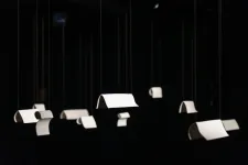 Anja Cecilie Petersen- Responding Arches-IAC-Photo Johan-Persson-1.jpg Flying white arches in a black room. Photo.